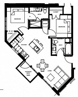 Floor plan for 2 beds, 2 baths, 862 sqft